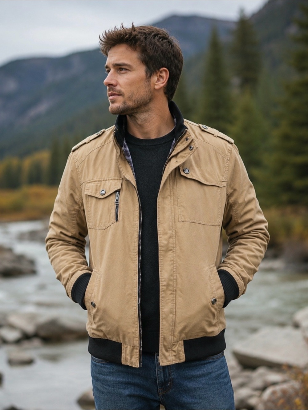 Wantdo Men’s Casual Canvas OutdoorJacket w/ Stand-up Collar Size XL